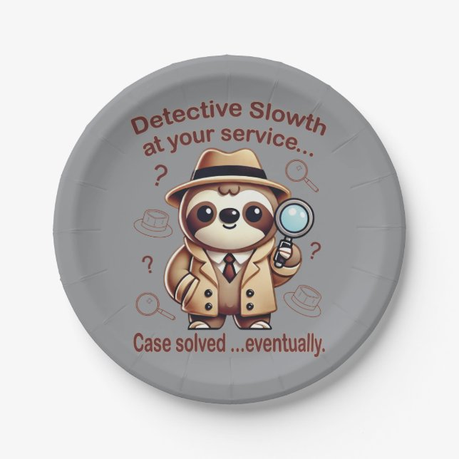 "Detective Sloth" Sloth Private Eye Paper Plate (Front)