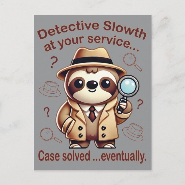 "Detective Sloth" Sloth Private Eye Postcard (Front)