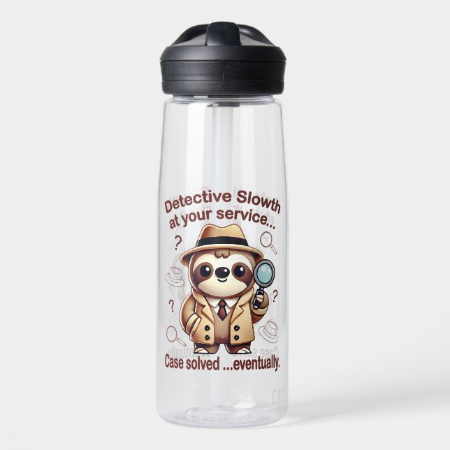 "Detective Sloth" Sloth Private Eye Water Bottle (Front)