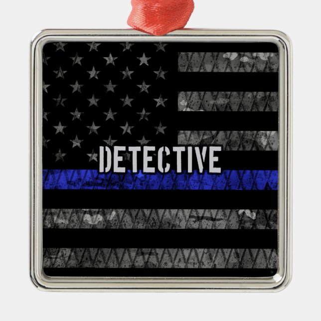 Detective Thin Blue Line Distressed Flag Metal Ornament (Front)
