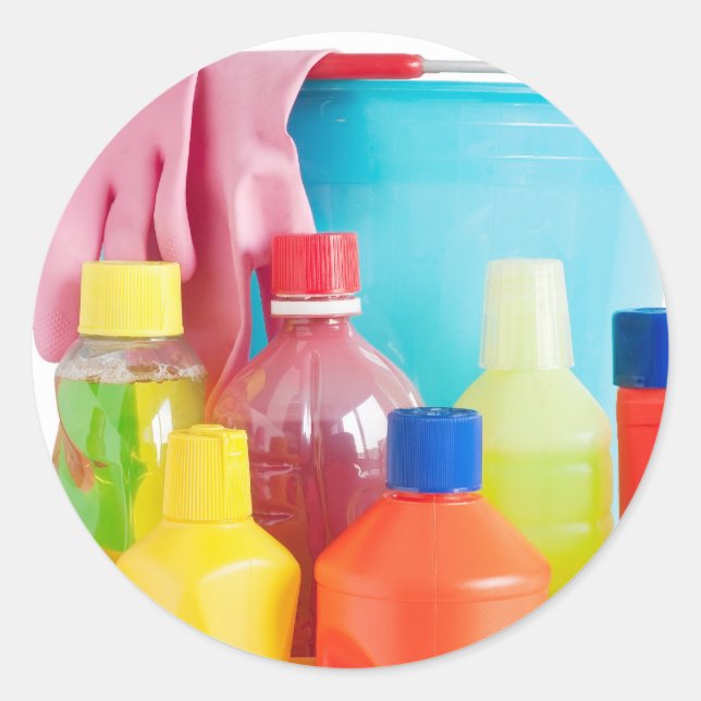 detergent bottles and bucket classic round sticker (Front)