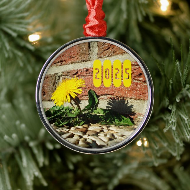 Determined Dandelion, Dandelion in Sidewalk Metal Ornament (Tree)