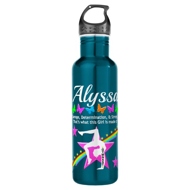 DETERMINED GYMNAST GIRL PERSONALIZED WATER BOTTLE (Front)