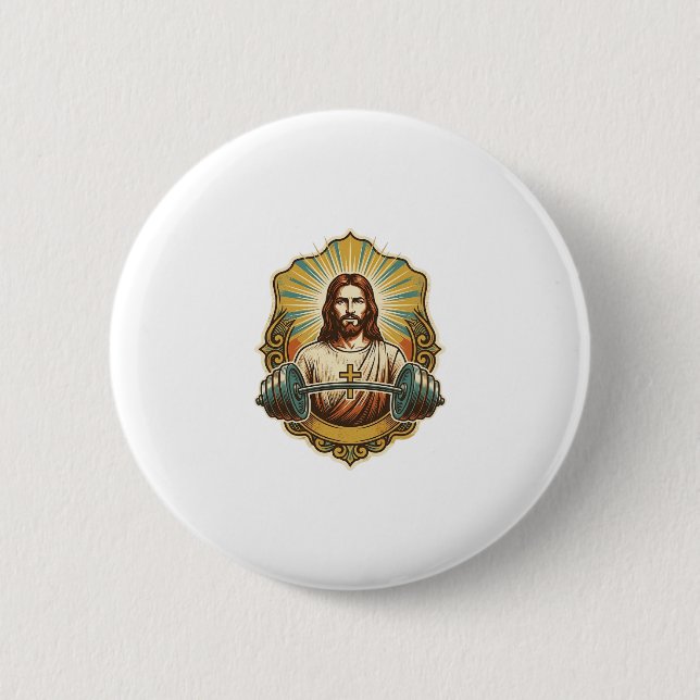 Determined Jesus Heavy Iron Barbell Powerlifting G 2 Inch Round Button (Front)