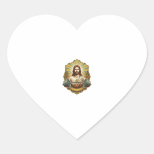 Determined Jesus Heavy Iron Barbell Powerlifting G Heart Sticker