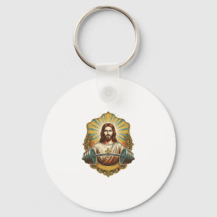 Determined Jesus Heavy Iron Barbell Powerlifting G Keychain