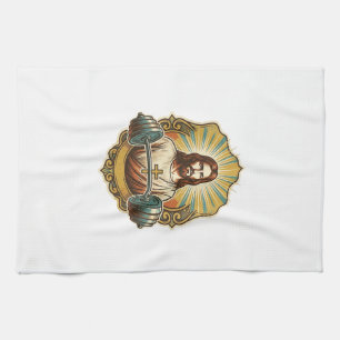 Determined Jesus Heavy Iron Barbell Powerlifting G Kitchen Towel