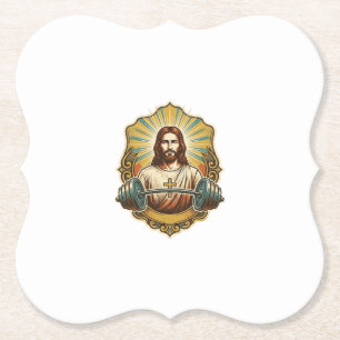Determined Jesus Heavy Iron Barbell Powerlifting G Paper Coaster