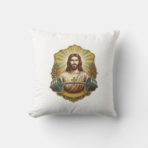 Determined Jesus Heavy Iron Barbell Powerlifting G Throw Pillow