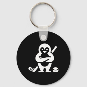 Determined Penguin Hockey Silhouette Design Keychain