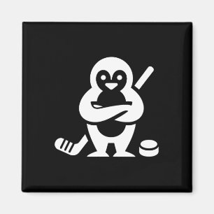 Determined Penguin Hockey Silhouette Design Magnet