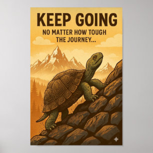 Determined Turtle Climbing Rocky Slope Motivationa Poster
