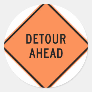 Detour Construction Highway SIgn Classic Round Sticker