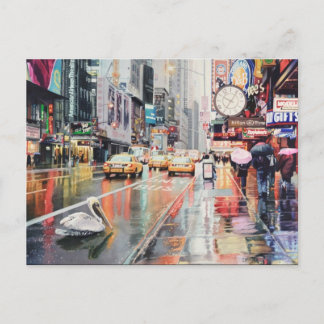"Detour" Pelican in New York Watercolor Postcard
