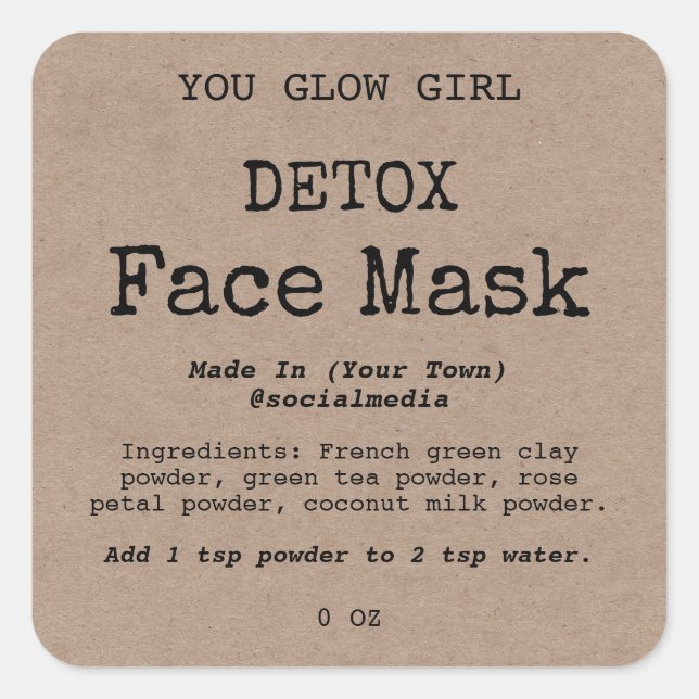 Détox Masque Visage Étiquettes de produit (Devant)