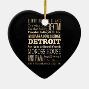 Detriot City of Michigan State Typography Art Ceramic Ornament