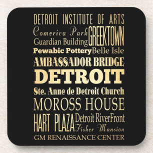 Detriot City of Michigan State Typography Art Coaster