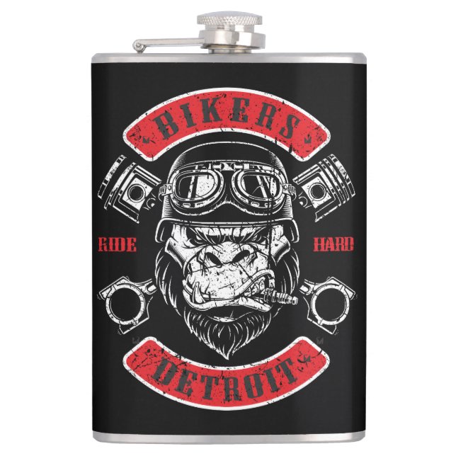 Detroit Biker Motorcycle Chopper Gorilla Hip Flask (Front)