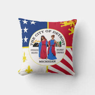 Detroit city flag USA united states america symbol Throw Pillow