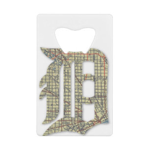 Detroit City Map Old English D Credit Card Bottle Opener