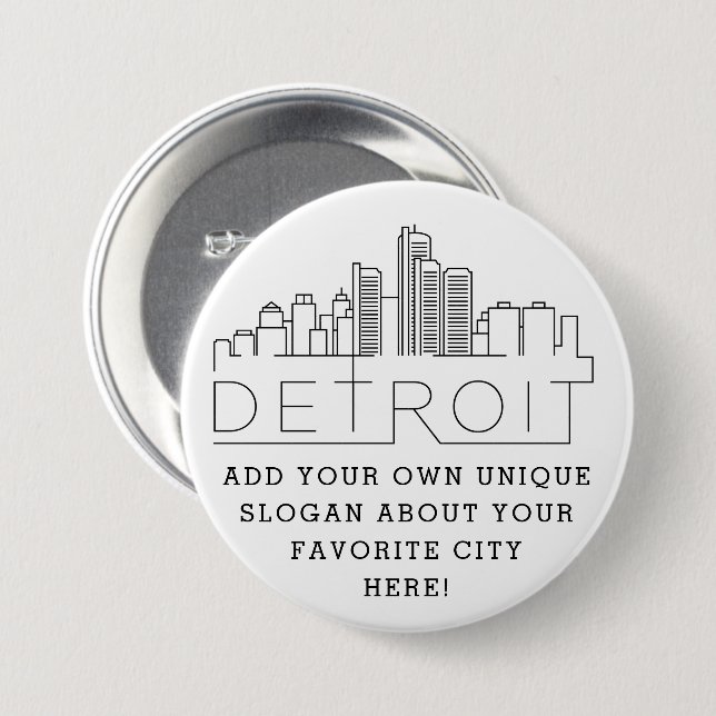 Detroit City Skyline | Custom Slogan Button (Front & Back)