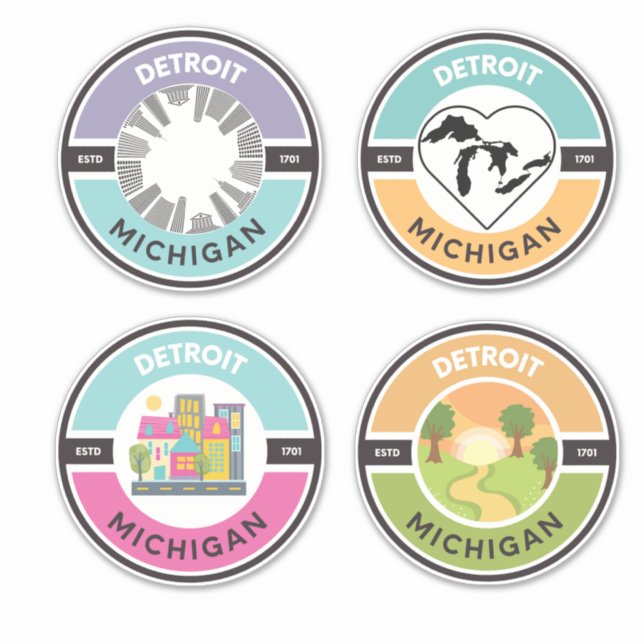 Detroit EST. 1701 Circle Stickers (Set of 4) (Front)