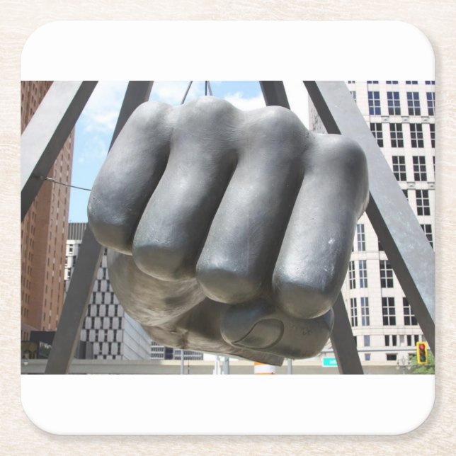 Detroit fist square paper coaster (Front)