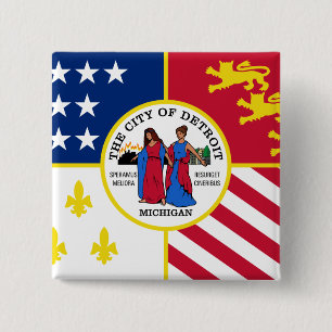 Detroit Flag 2 Inch Square Button