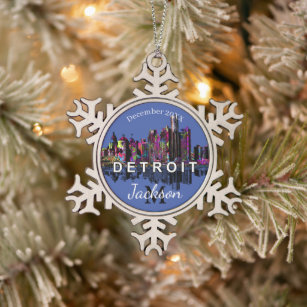 Detroit in graffiti  snowflake pewter christmas ornament