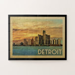 Detroit Jigsaw Puzzle Michigan Vintage Travel<br><div class="desc">Detroit Michigan design in Vintage Travel style featuring a beautiful sunset skyline of the city.</div>