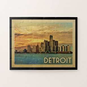 Detroit Jigsaw Puzzle Michigan Vintage Travel