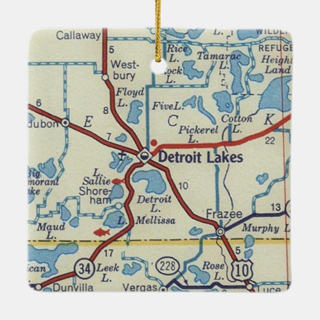 Detroit Lakes MN Vintage Map Ceramic Ornament (Back)