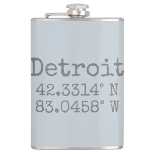 Detroit Latitude Longitude Hip Flask