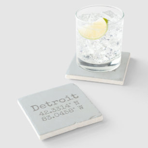 Detroit Latitude Longitude Stone Coaster