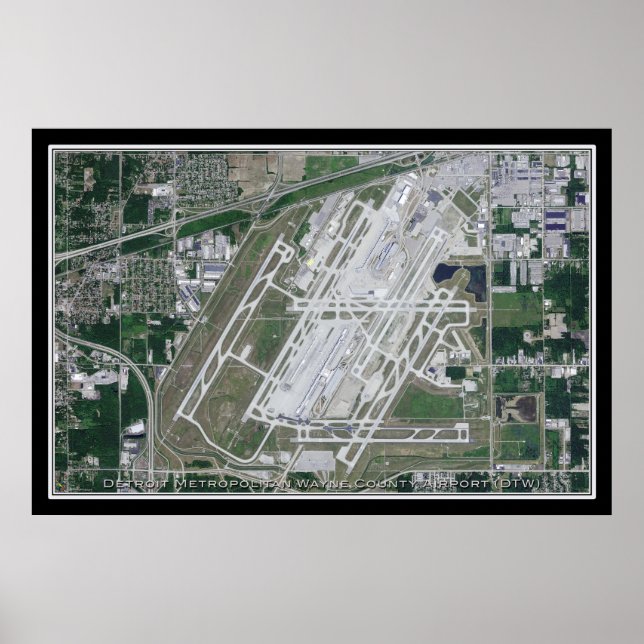 Detroit Metropolitan Airport Satellite Map Poster (Front)