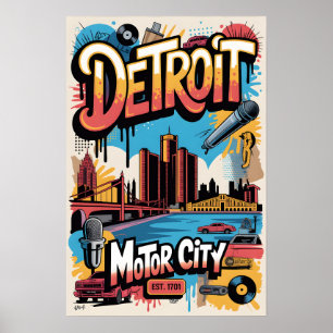 Detroit MI Graffiti Urban Travel Poster