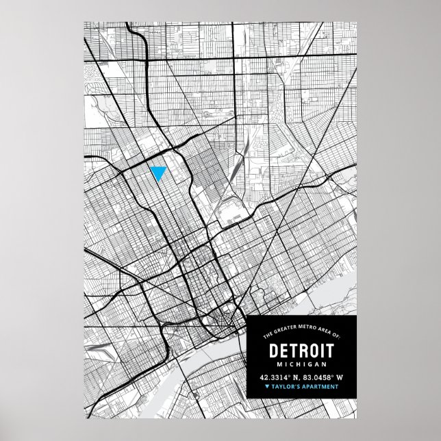 Detroit, Michigan City Map + Mark Your Location  Poster (Front)