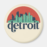 Detroit Michigan City Skyline Retro Cityscape Art