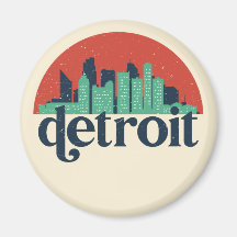Detroit Michigan City Skyline Retro Cityscape Art Magnet