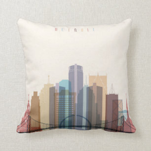 Detroit, Michigan City Skyline Throw Pillow