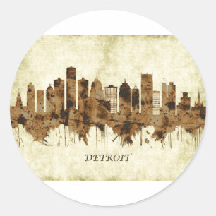 Detroit Michigan Cityscape Classic Round Sticker