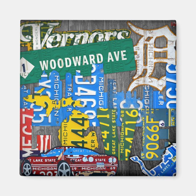 Detroit Michigan License Plate Art Collage Magnet (Front)