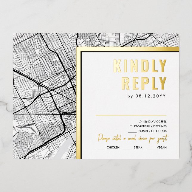 Detroit, Michigan Love Locator | RSVP Reply Foil Invitation Postcard (Front)