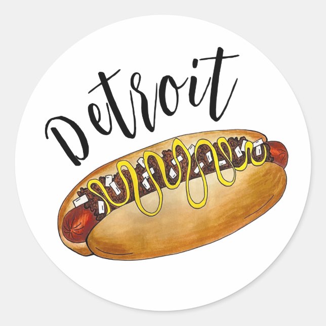 Detroit Michigan MI Coney Island Hot Dog Hotdog Classic Round Sticker (Front)