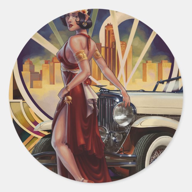 Detroit, Michigan | Motor City Classic Round Sticker (Front)