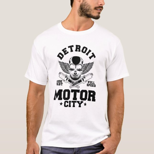 Detroit Michigan Motor City Spark Plug Wings Ride  T-Shirt (Front)