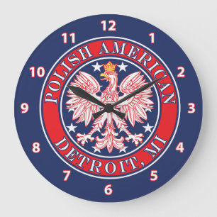 Detroit Michigan Polish Eagle Large Clock