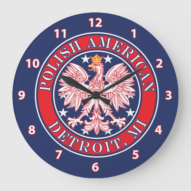 Detroit Michigan Polish Eagle Large Clock (Front)
