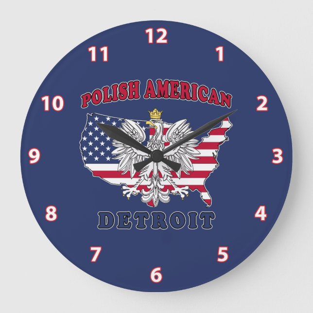 Detroit Michigan Polish Large Clock (Front)