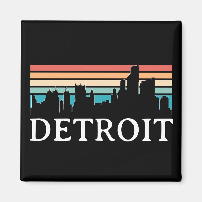 Detroit Michigan Retro Vintage Sunset Skyline Magnet (Front)